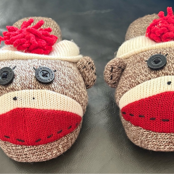 Nick & Nora Brown and Red Sock Monkey Slippers - Picture 1 of 4